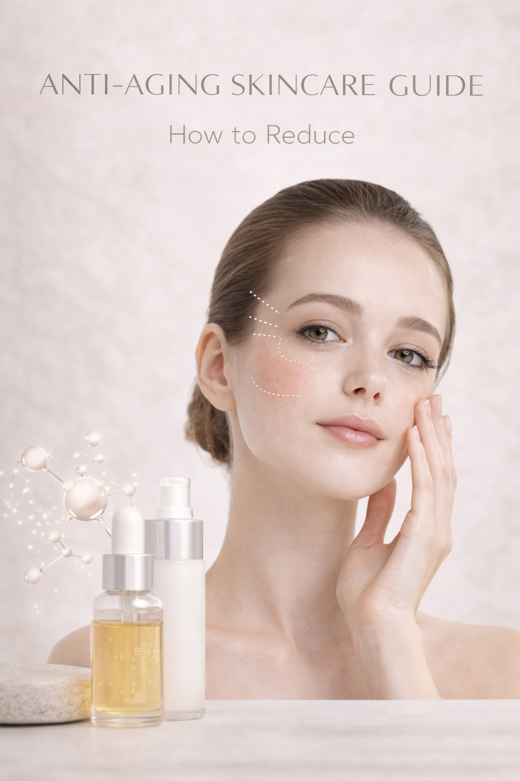 Woman applying serum in an anti aging skincare routine to reduce wrinkles and boost collagen.